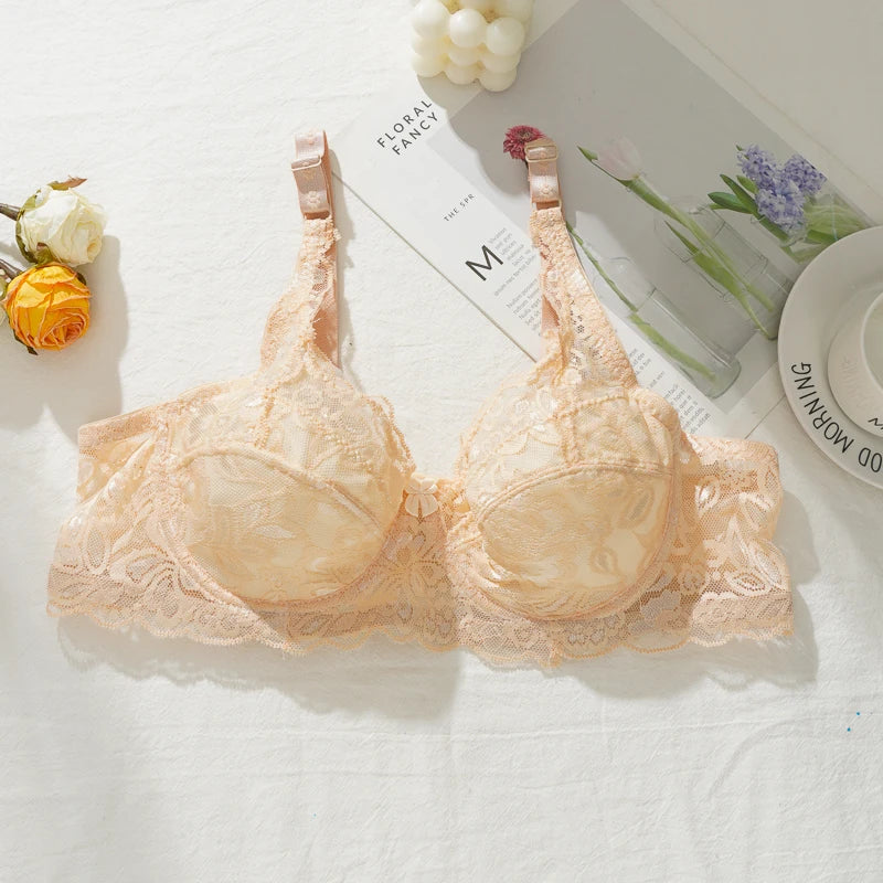 Bravellea Sexy Lace Thin Bras Plus Size - 36-44 B/C Cup Push-Up French Deep V