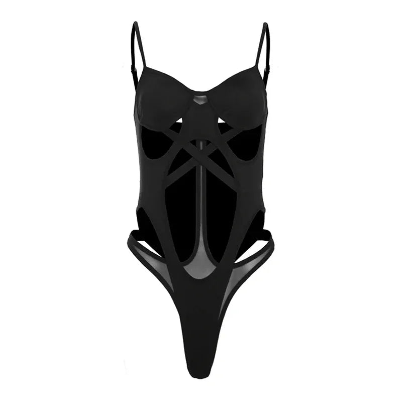 Bravellea Y2K Hollow Out Bodysuit - Spaghetti Strap Bodycon Streetwear