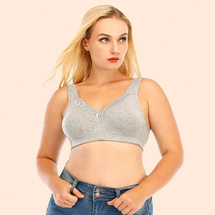 Bravellea Plus Size Cotton Full Cup Bra - Breathable Lace Trim B-F Cup