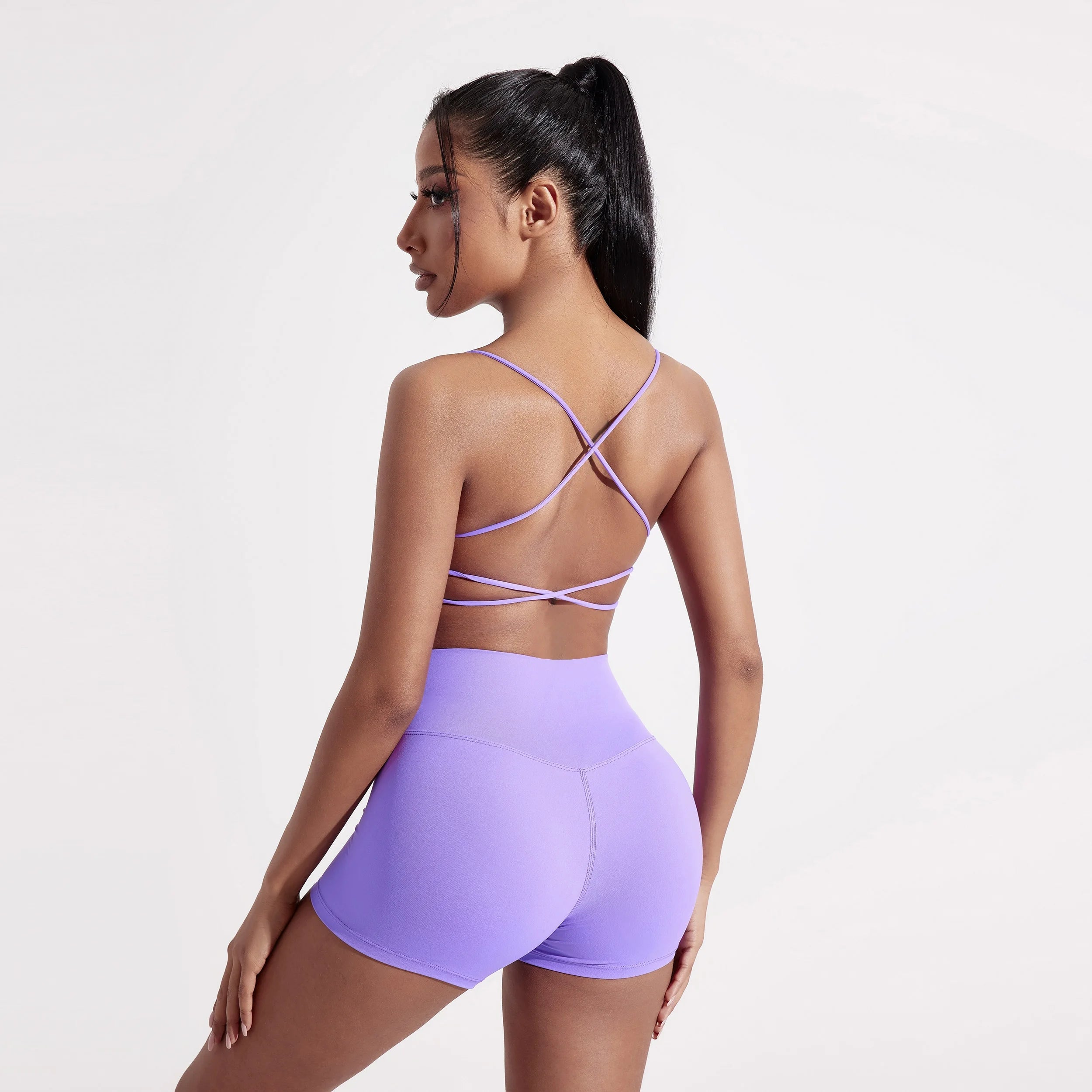 Bravellea Solid Color Gym Yoga Bra - Cross Back High Strength Sports Top.