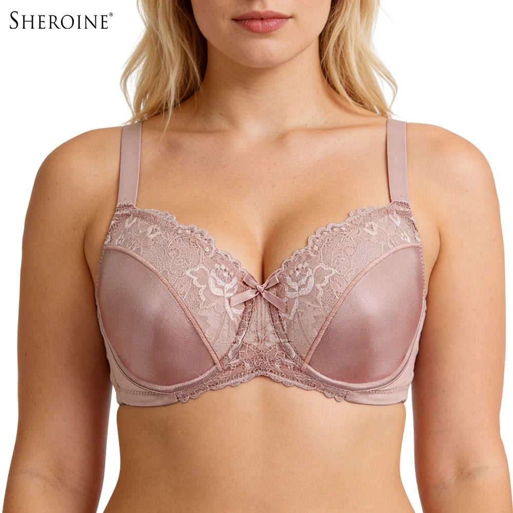 Bravellea Plus Size Floral Lace Bra - Minimizer Full Coverage Underwired
