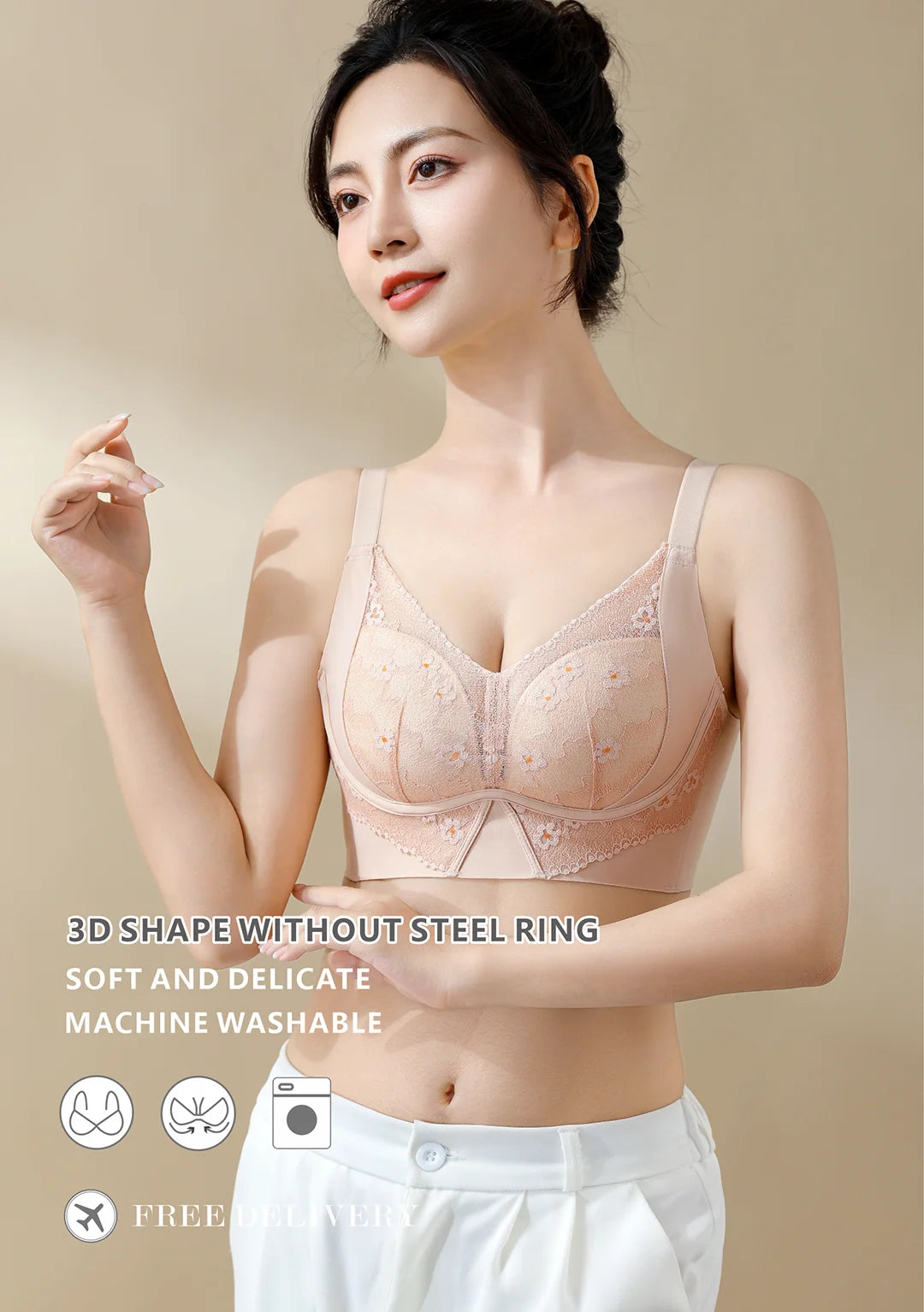 Bravellea Wireless Adjustable Lace Bra - Push-Up Anti-Sagging Sexy Lingerie