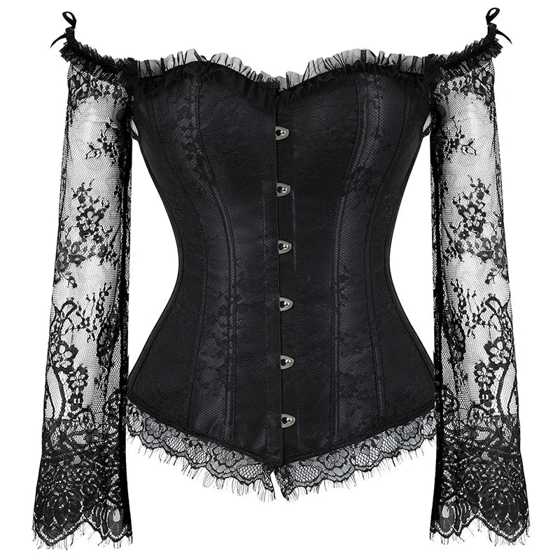 Bravellea Gothic Lace Corset - Medieval Courtly Luxury Bustier with Sleeves