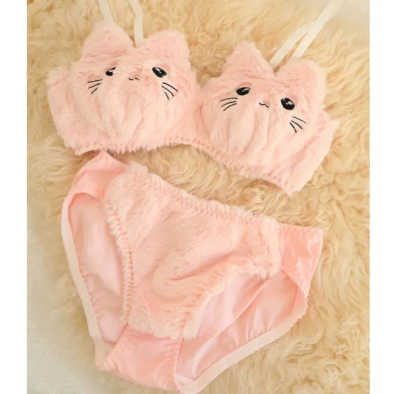 Bravellea Kawaii Bear Bra Set - Japanese Cute Plush Winter Lingerie