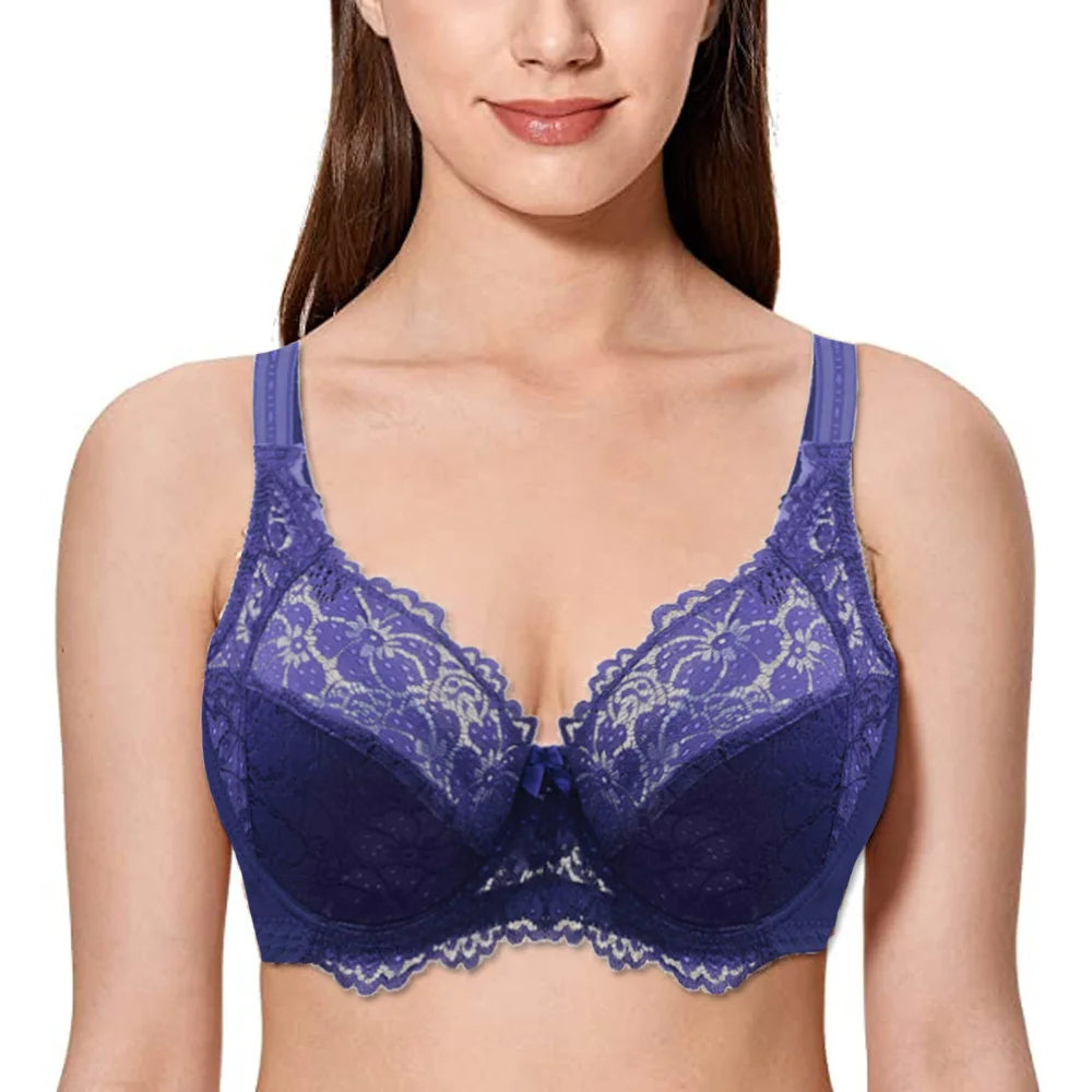 Bravellea Sexy Lace Underwire Bra - Plunge Push-Up Thin Padded C-F Cup