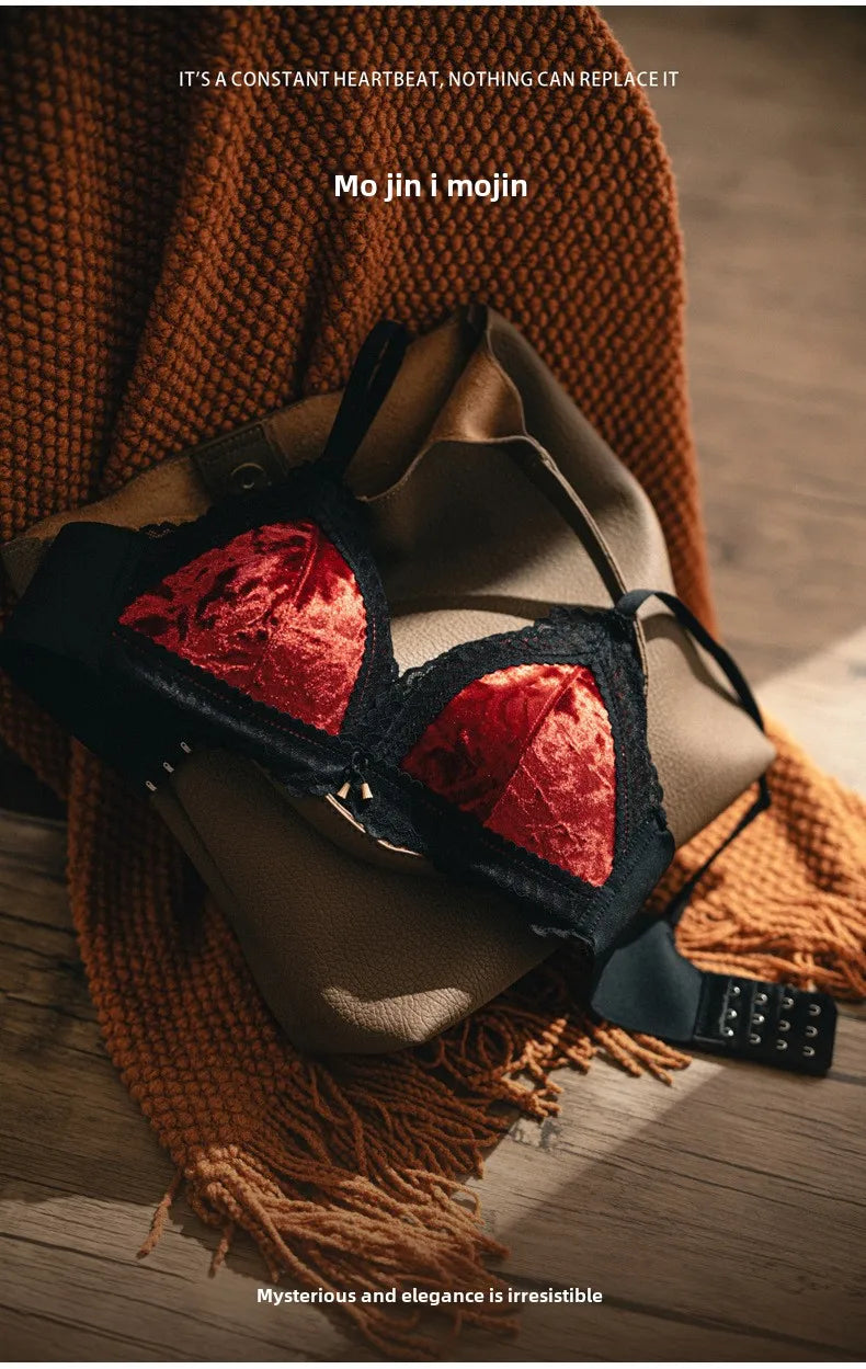 Bravellea Velvet Lace Wireless Bra - Thin Lined Triangle Cup Push-Up