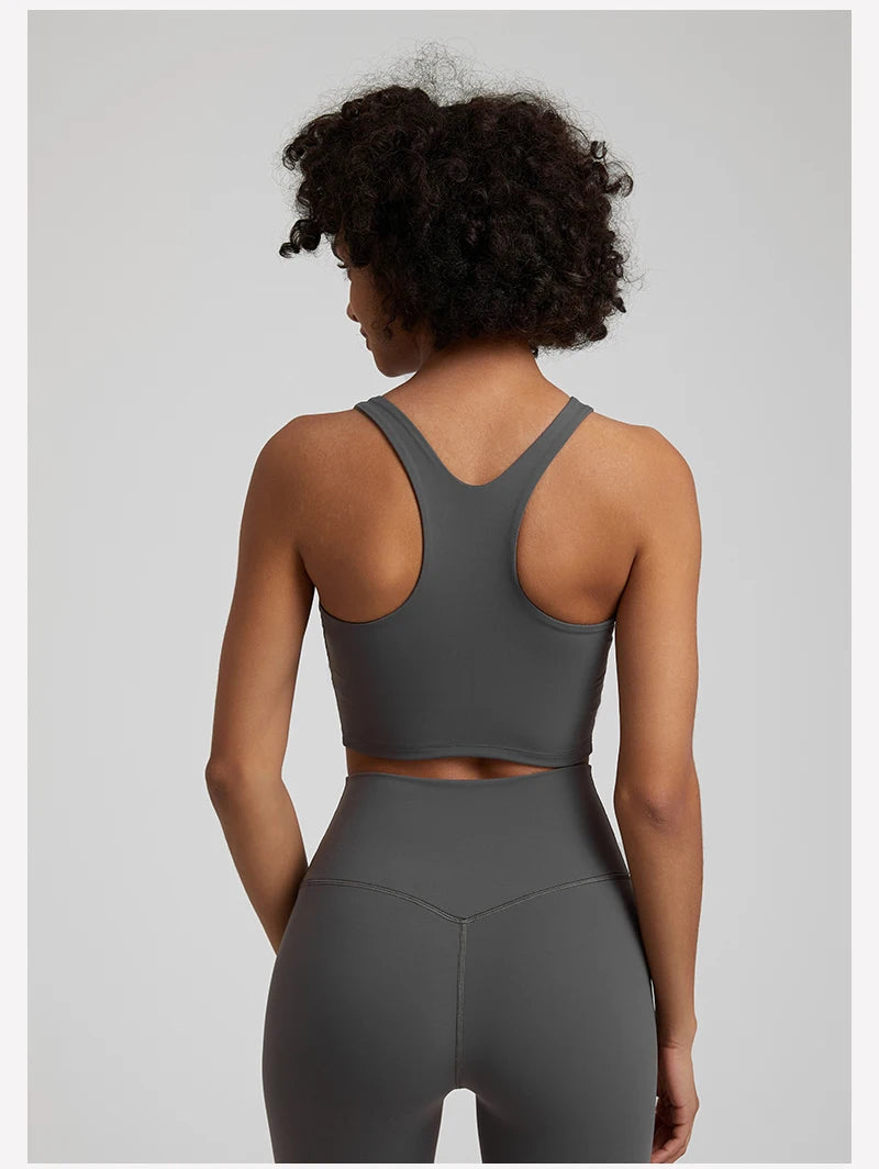 Bravellea High Neck Push-Up Sports Bra - Racerback Shockproof Workout Top