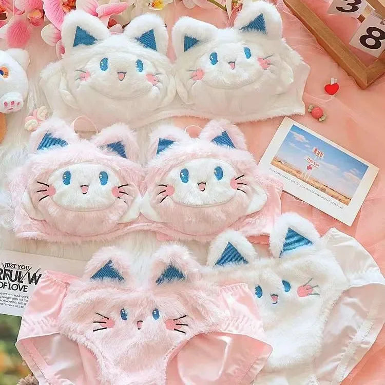 Bravellea Japanese Cute Girl Bra Set - Plush Wireless Autumn Winter Warm