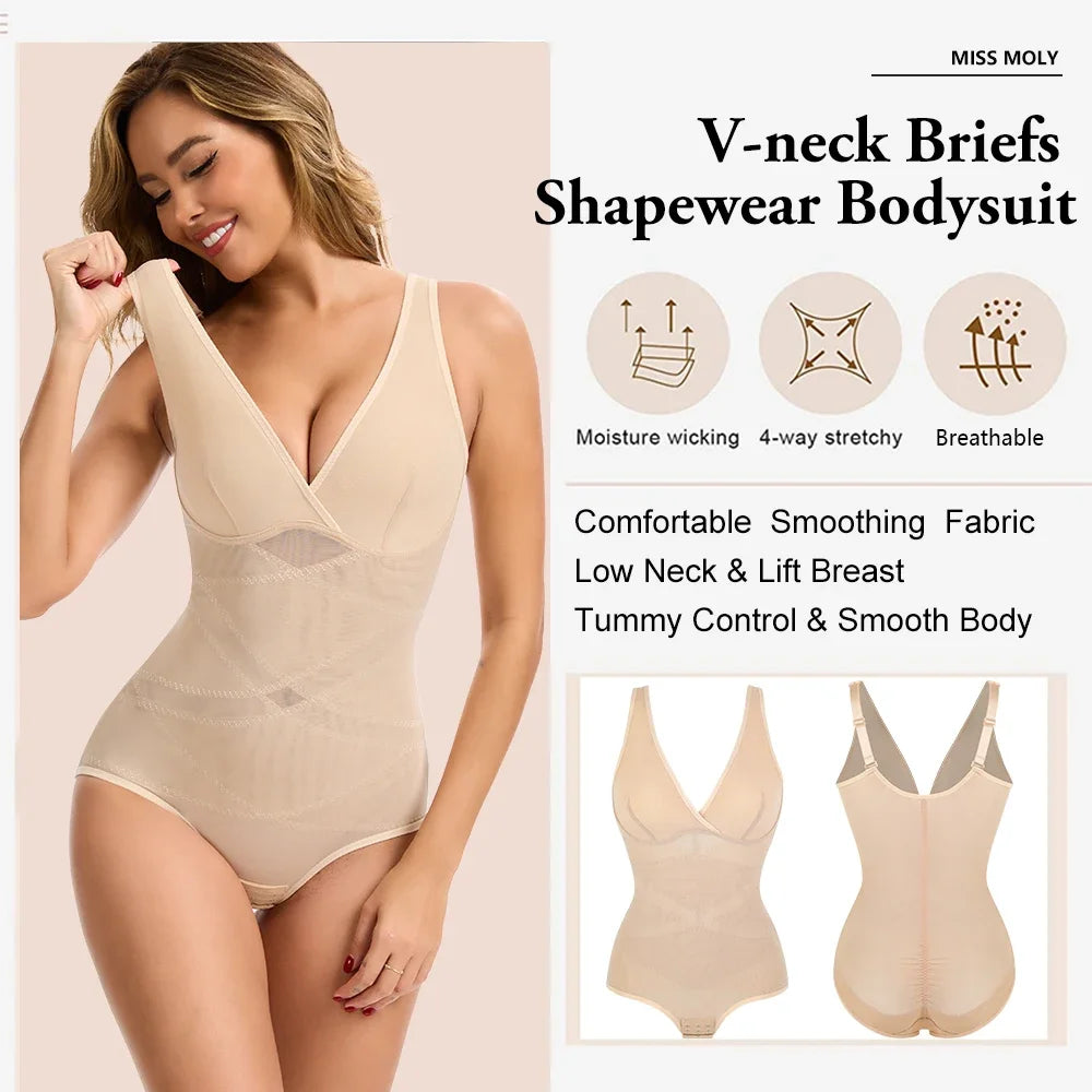 Bravellea Bodysuit Shapewear - V-Neck Cross Design Tummy Control Butt Lifter