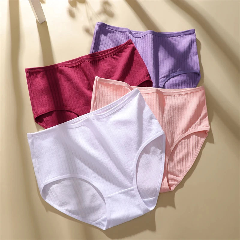 Bravellea Cotton Striped Panties 4-Pack - High Waist Breathable Briefs.