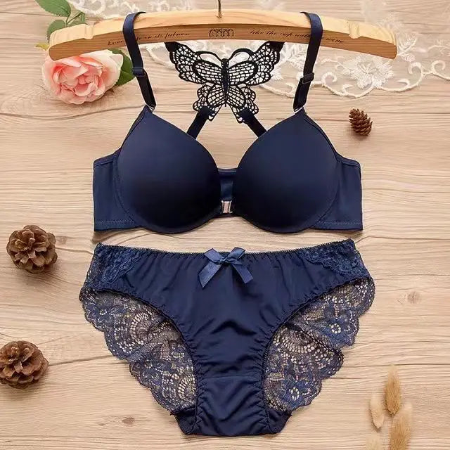 Bravellea Front Buckle Butterfly Bra Set - Detachable Straps See-Through Lingerie