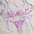 Bravellea Embroidery Bra & Brief Set - Blue Lace Sexy See-Through Lingerie
