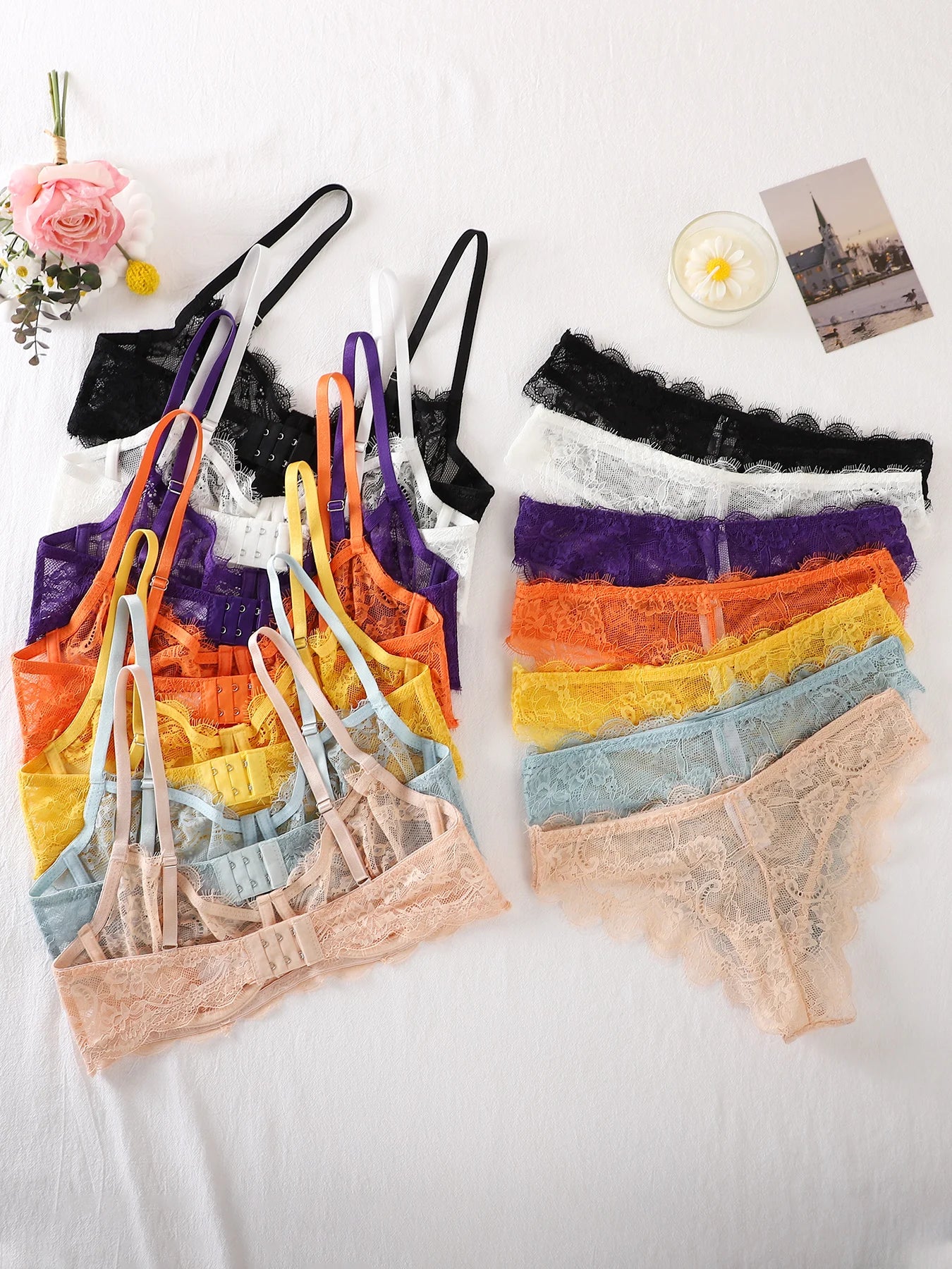 Bravellea See-Through Lace Intimates Set - Underwire Bra & Panty Multi-Color