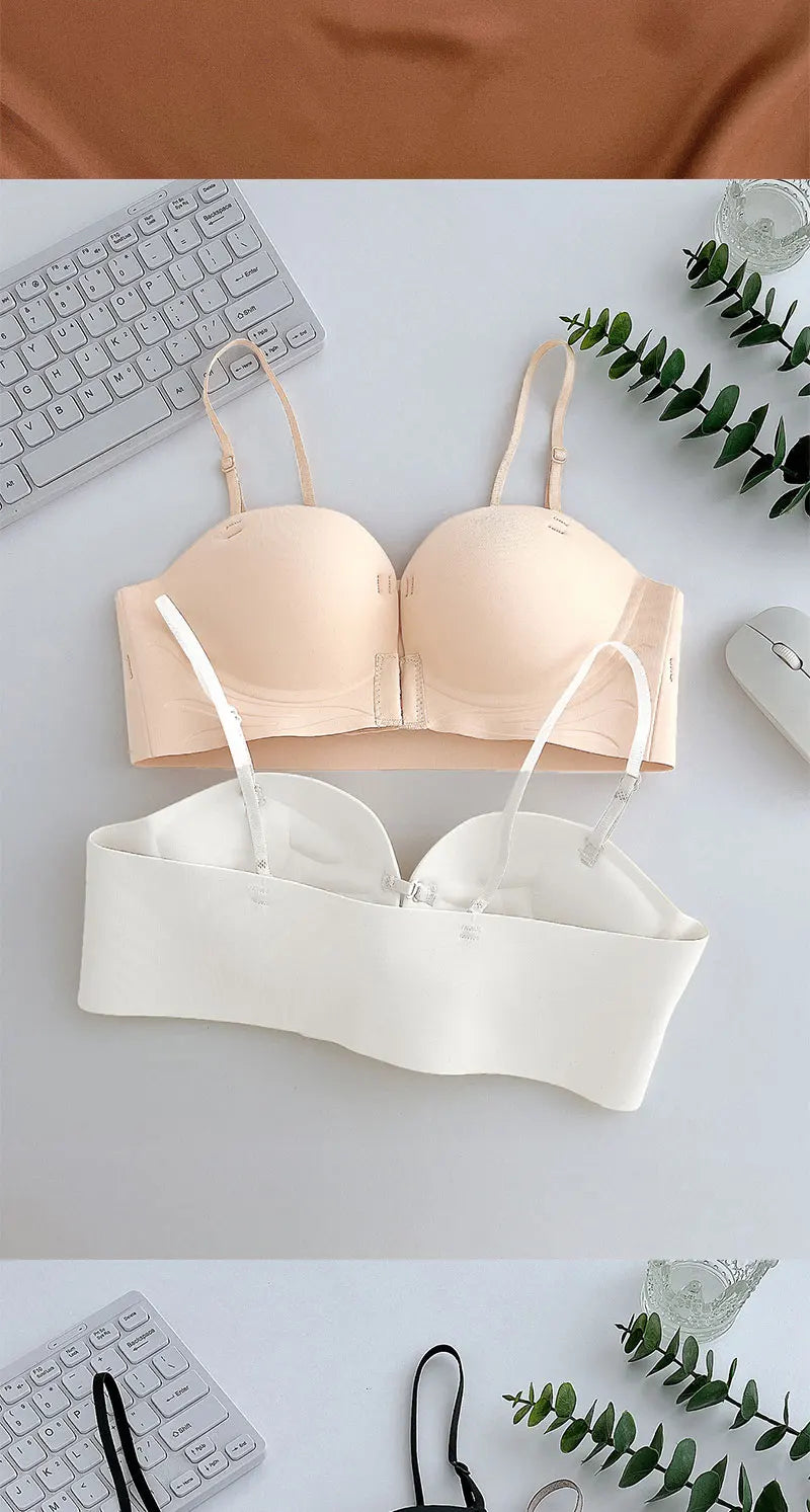 Bravellea Front Closure Push-Up Bra - Seamless Plunge Wireless Strapless