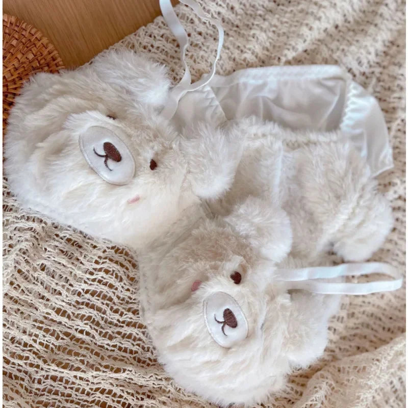 Bravellea Kawaii Bear Bra Set - Japanese Cute Plush Winter Lingerie