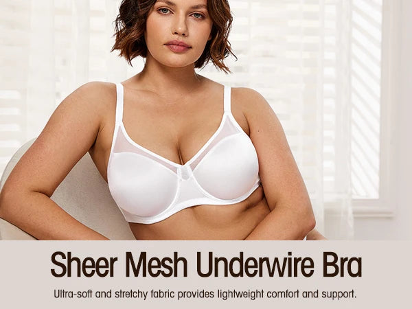 Bravellea Seamless Underwire Full Coverage Bra - Unlined Lace Comfort Push-Up