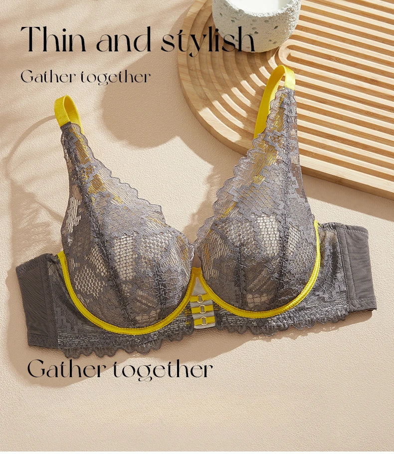 Bravellea Elegant Lace Plunge Bra - 3/4 Cup Unlined Underwire A-I Cup