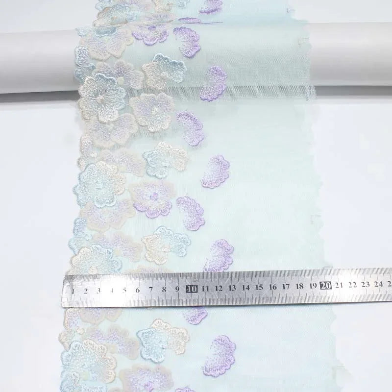 Bravellea Mesh Tulle Embroidered Lace 18.5cm - Wide Trim for Bra Dress Fabric