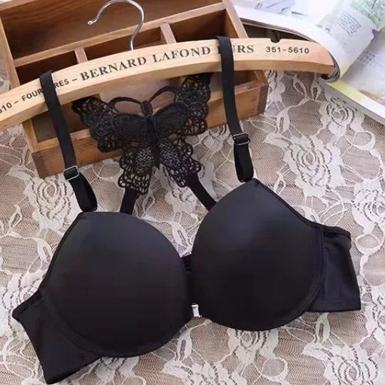 Bravellea Front Buckle Butterfly Bra Set - Detachable Straps See-Through Lingerie
