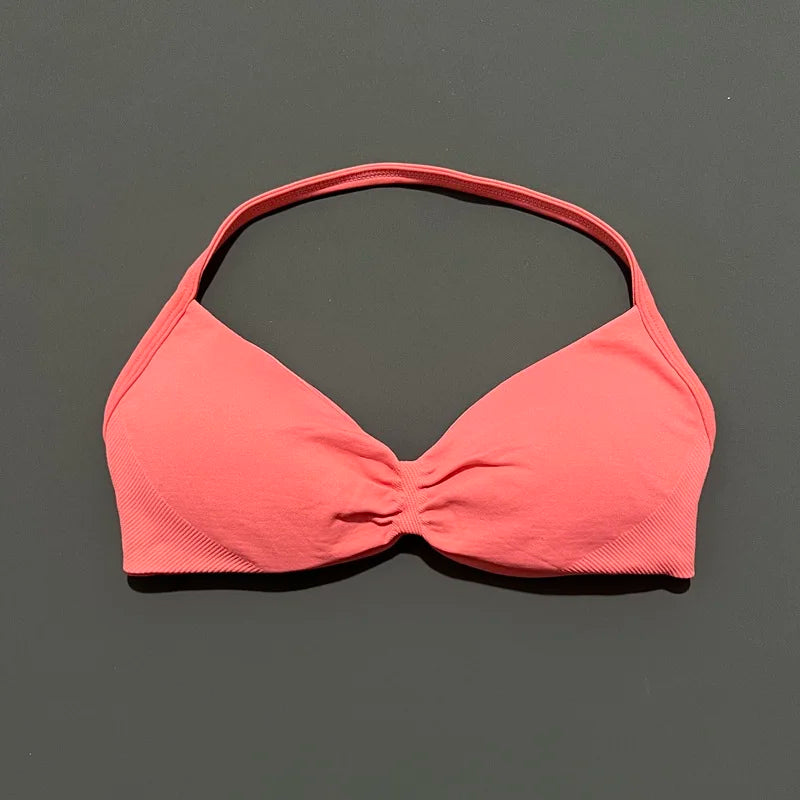Bravellea Solid Color Impact Strappy Sports Bra - Seamless Yoga Halter Top