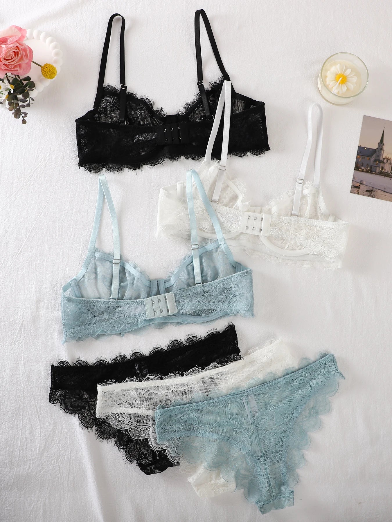 Bravellea See-Through Lace Intimates Set - Underwire Bra & Panty Multi-Color