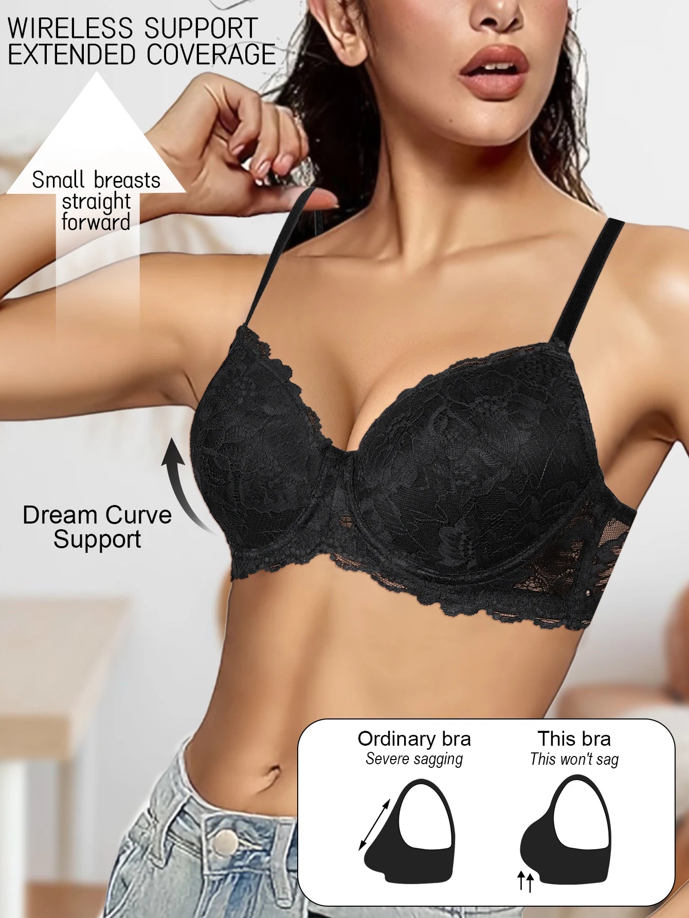 Bravellea Multi-Color Floral Lace Push-Up Bra - Breathable Adjustable Underwire