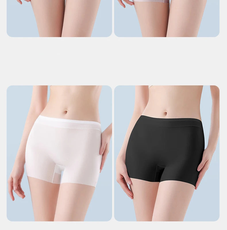Bravellea Ice Silk Boxer Briefs 3-Pack - Women's Seamless High Waist Safety Shorts