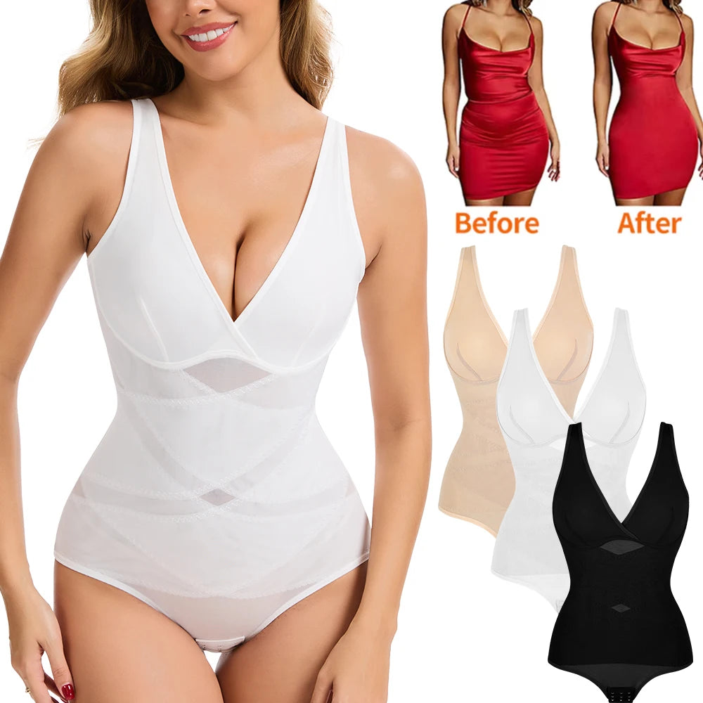 Bravellea Bodysuit Shapewear - V-Neck Cross Design Tummy Control Butt Lifter