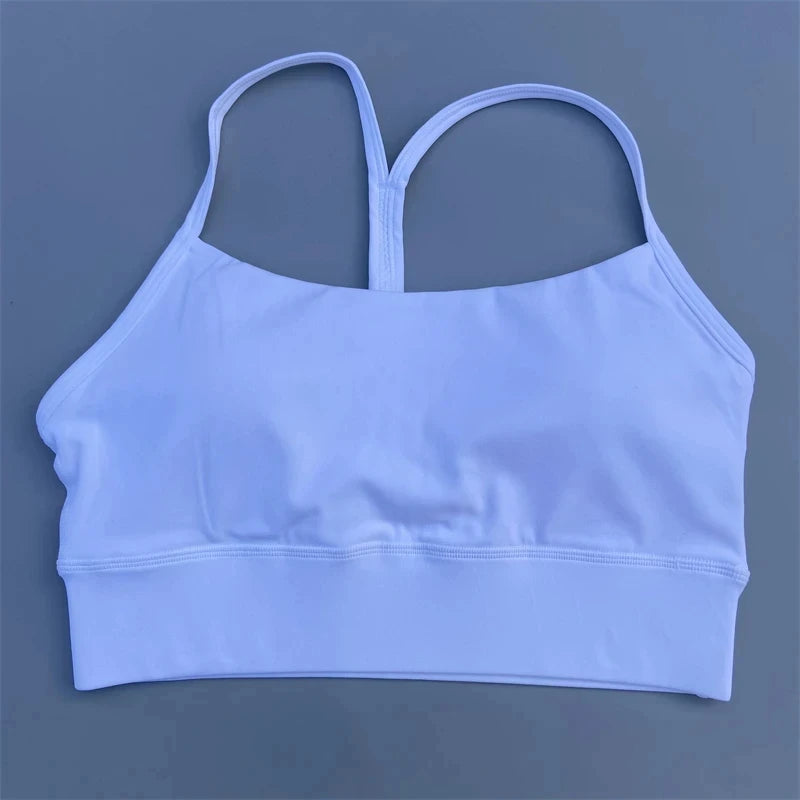 Bravellea Solid Color Y-Line Sports Bra - High Strength Gym Yoga Top with Chest Pad