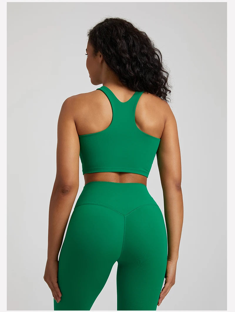 Bravellea High Neck Push-Up Sports Bra - Racerback Shockproof Workout Top