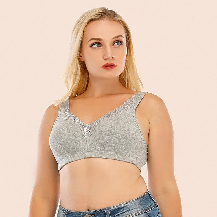 Bravellea Plus Size Cotton Full Cup Bra - Breathable Lace Trim B-F Cup