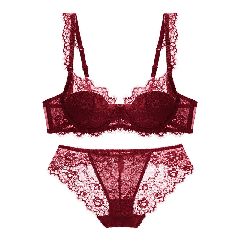 Bravellea Sexy Lace Lingerie Set - Elegant Thin See-Through Bra & Panty