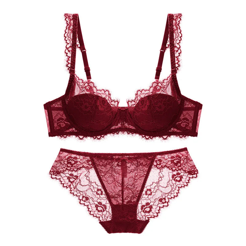 Bravellea Sexy Lace Lingerie Set - Elegant Thin See-Through Bra & Panty