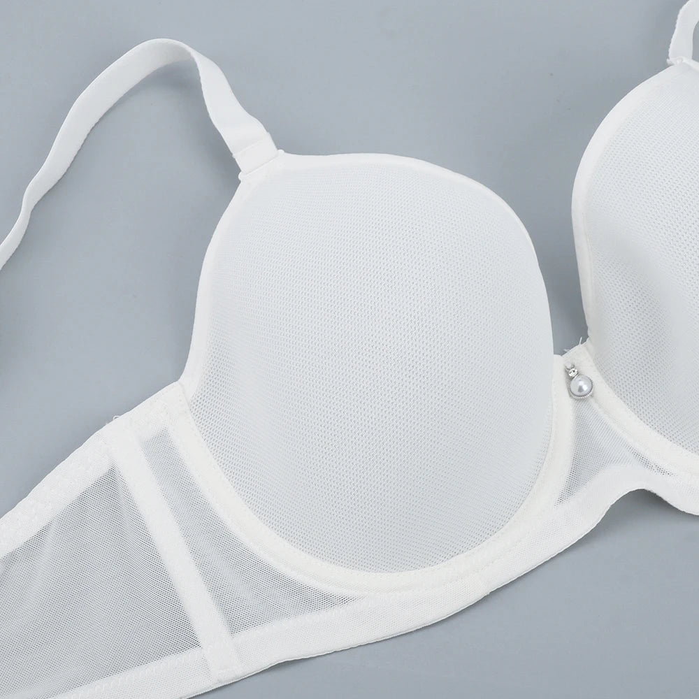 Bravellea Plus Size Full Coverage Bra - Ultra-Thin Mesh Plunge Push-Up C-F Cup