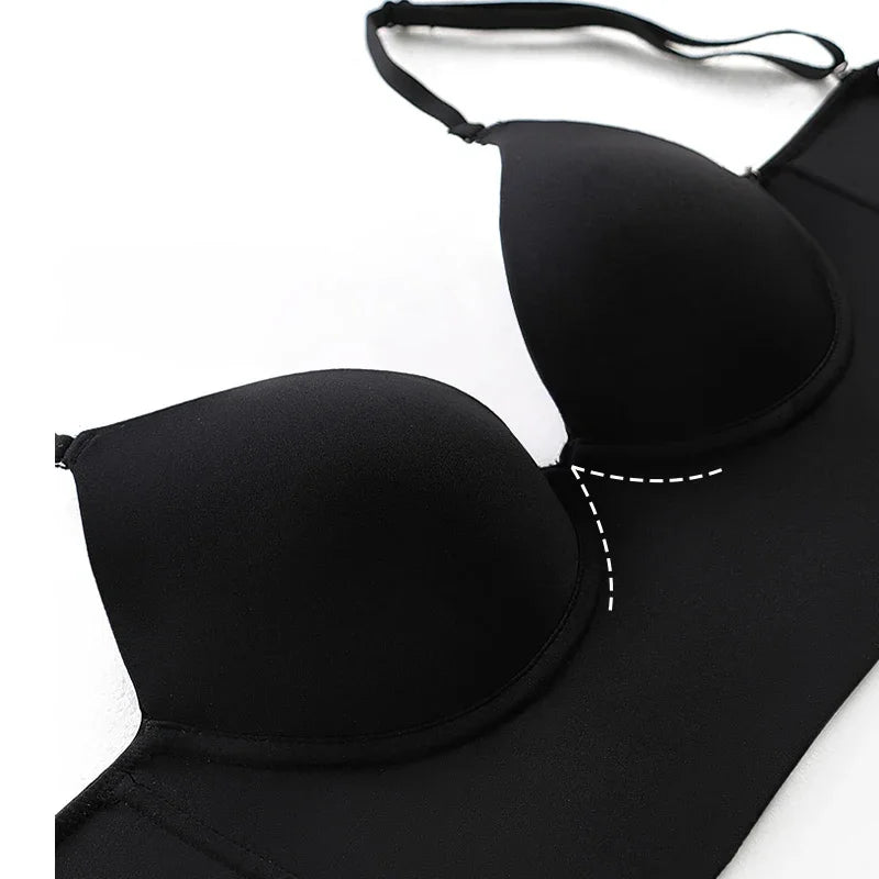 Bravellea Invisible Backless Lift-Up Bra - Deep U Plunge Seamless for Summer