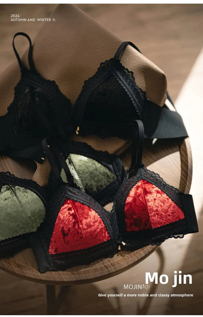 Bravellea Velvet Lace Wireless Bra - Thin Lined Triangle Cup Push-Up