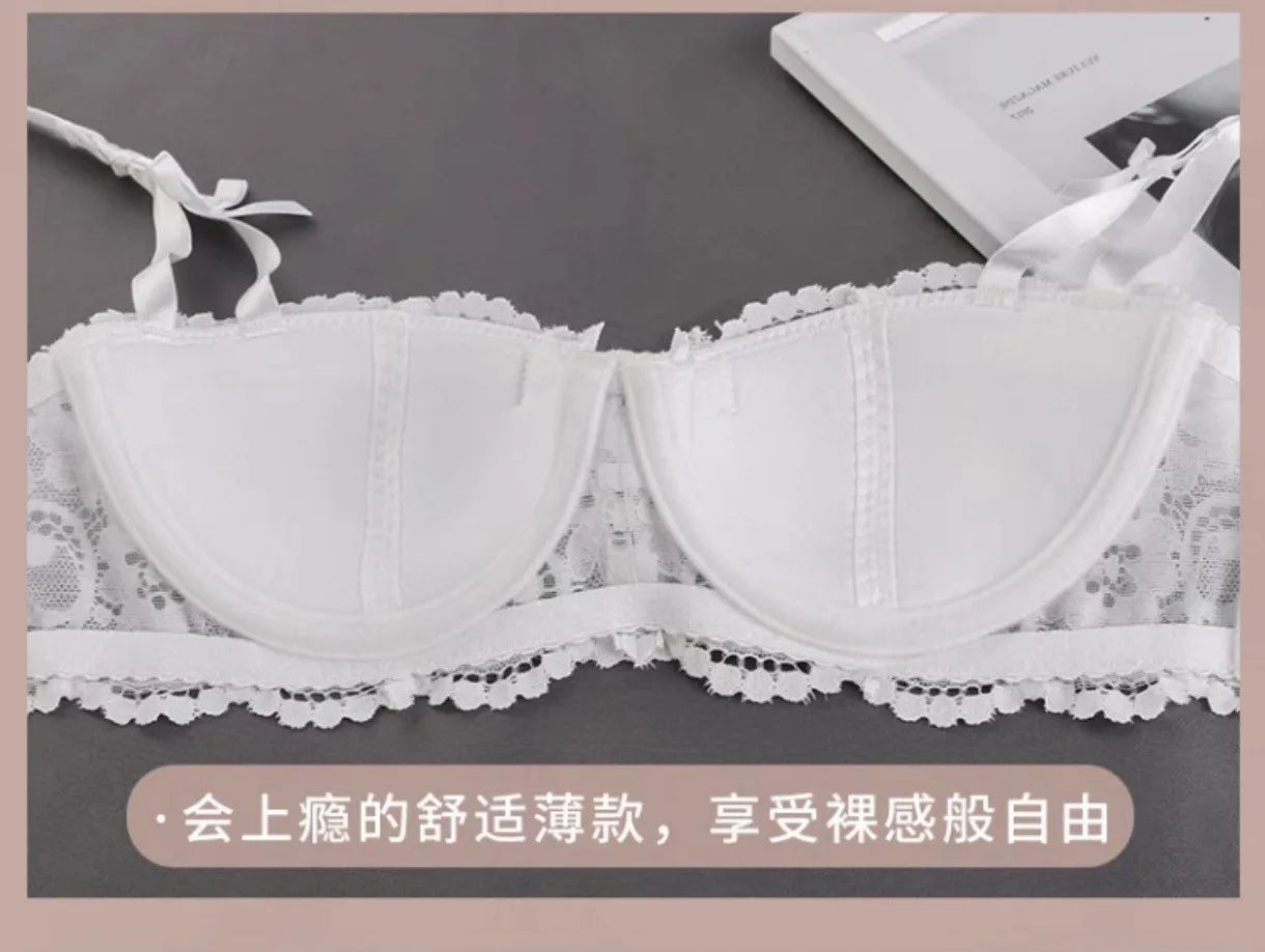 Bravellea Sexy Lace Half Cup Bra - French Style Deep V Push-Up Bralette