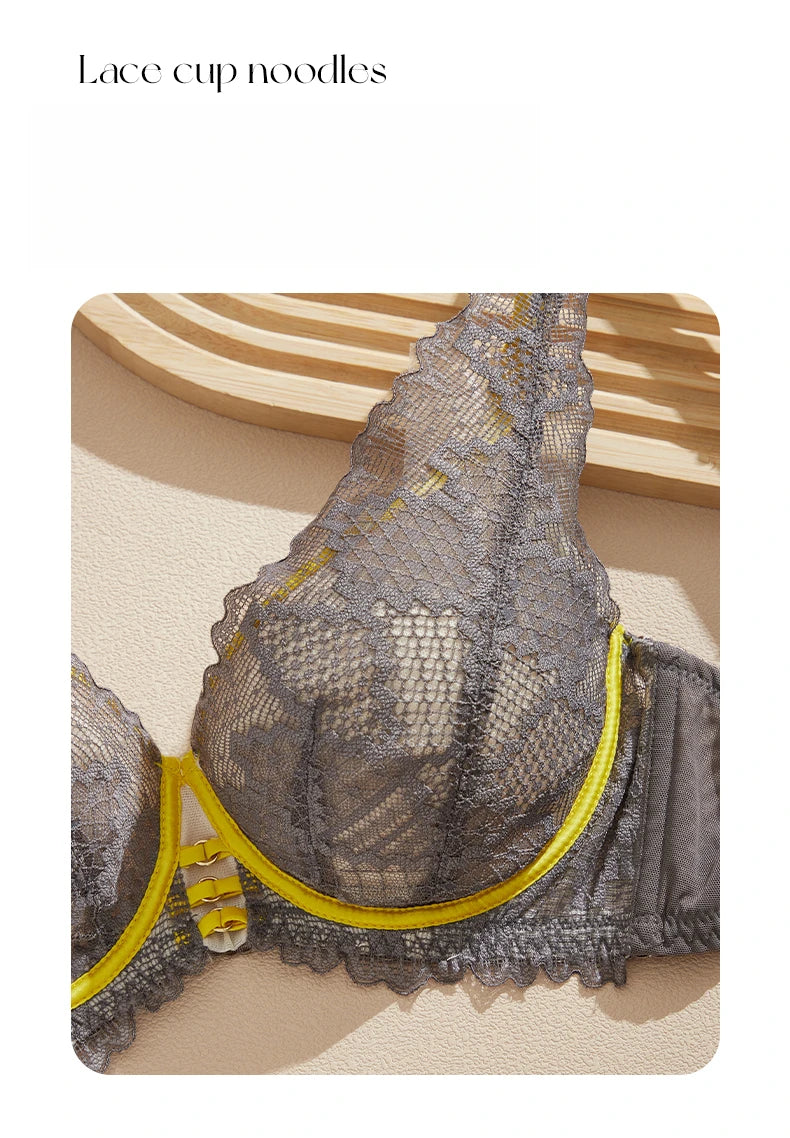 Bravellea Elegant Lace Plunge Bra - 3/4 Cup Unlined Underwire A-I Cup