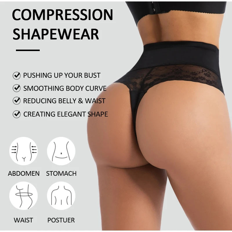 Bravellea Shapewear Thong Panties - High Waist Butt Lifter Body Shaper.