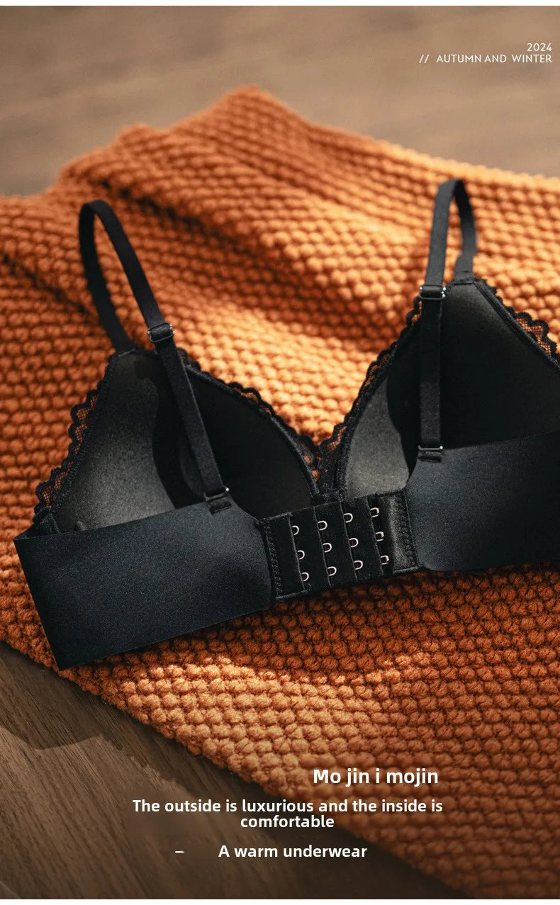 Bravellea Velvet Lace Wireless Bra - Thin Lined Triangle Cup Push-Up