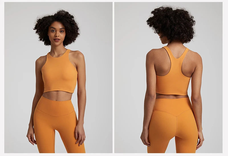 Bravellea High Neck Push-Up Sports Bra - Racerback Shockproof Workout Top