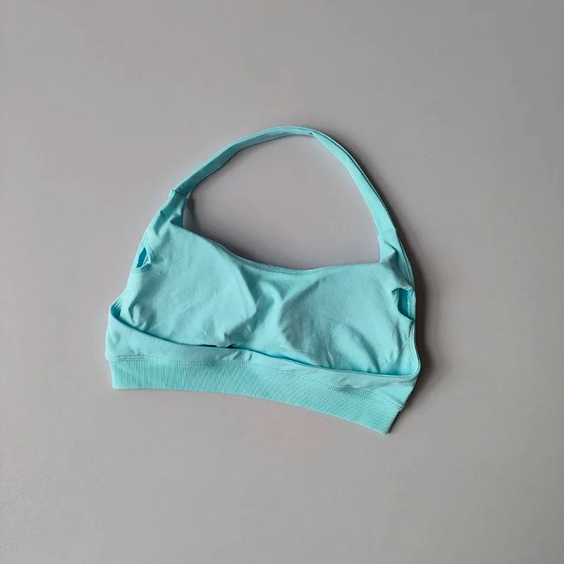 Bravellea Shockproof Seamless Halter Sports Bra - Open Back Push-Up Top