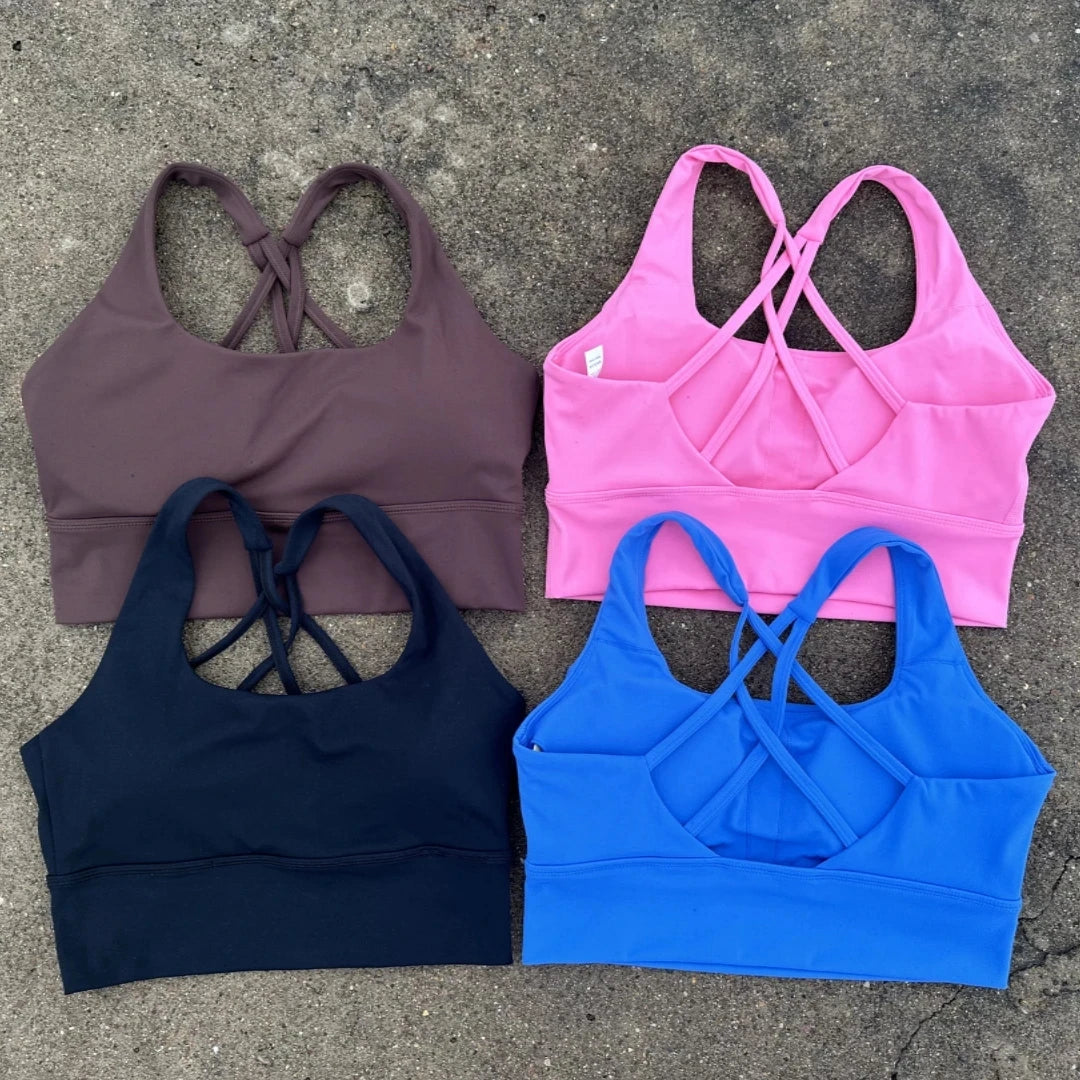 Bravellea Gym Yoga Sports Bra - Cross Back High Strength Padded Workout Top.