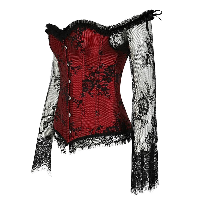 Bravellea Gothic Lace Corset - Medieval Courtly Luxury Bustier with Sleeves