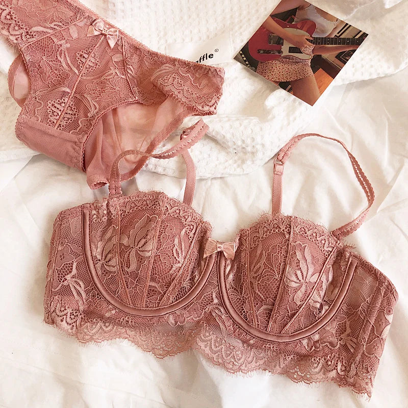 Bravellea French Lace Embroidery Set - Sexy Push-Up Bra & Panty Lavender