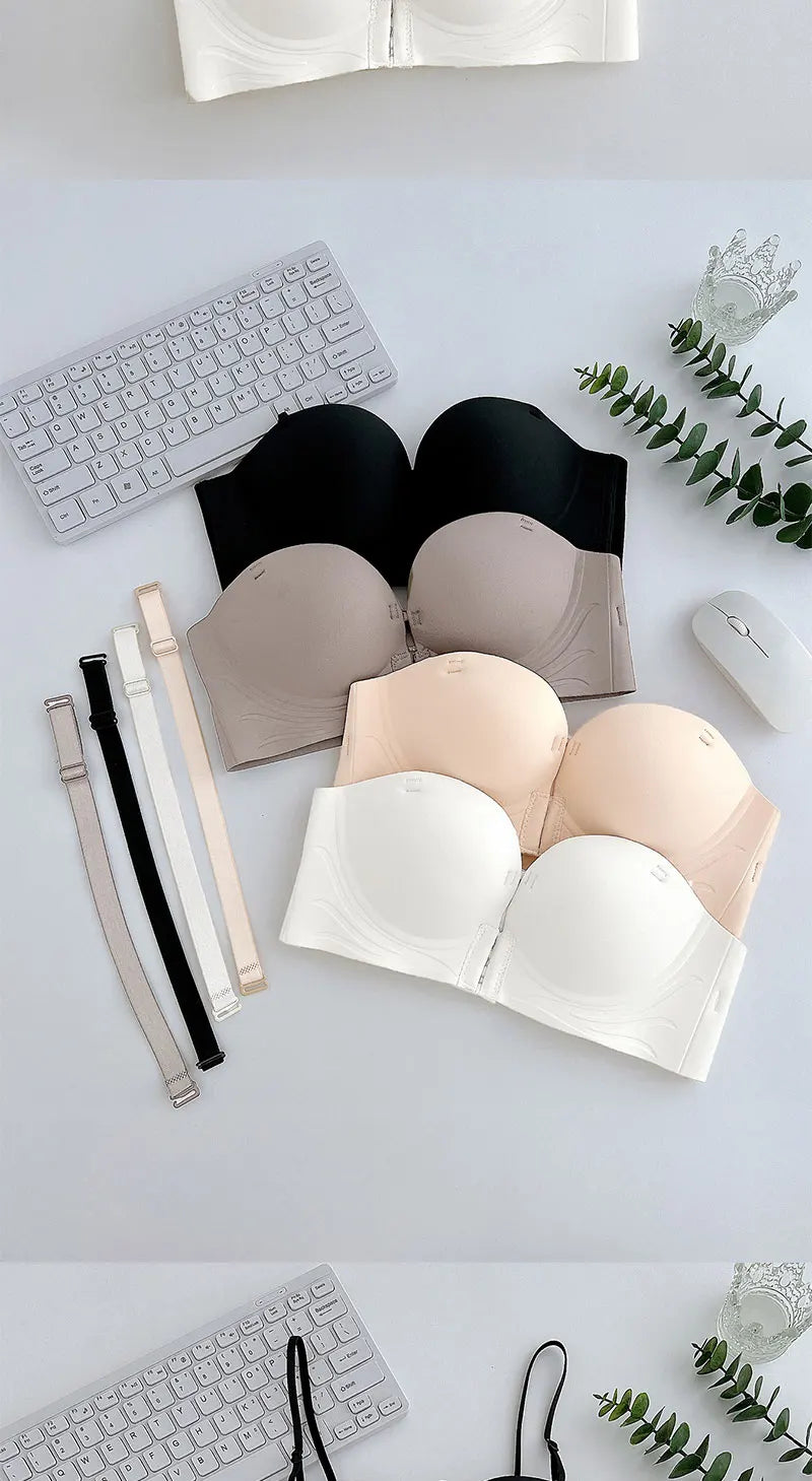 Bravellea Front Closure Push-Up Bra - Seamless Plunge Wireless Strapless