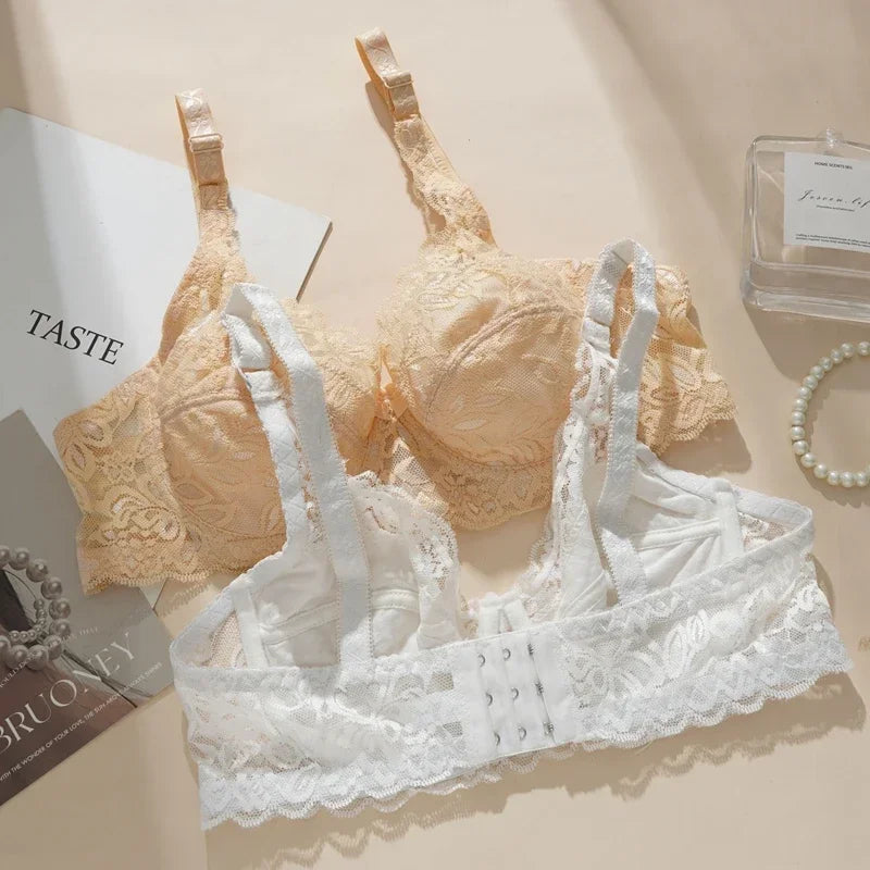 Bravellea Sexy Lace Thin Bras Plus Size - 36-44 B/C Cup Push-Up French Deep V