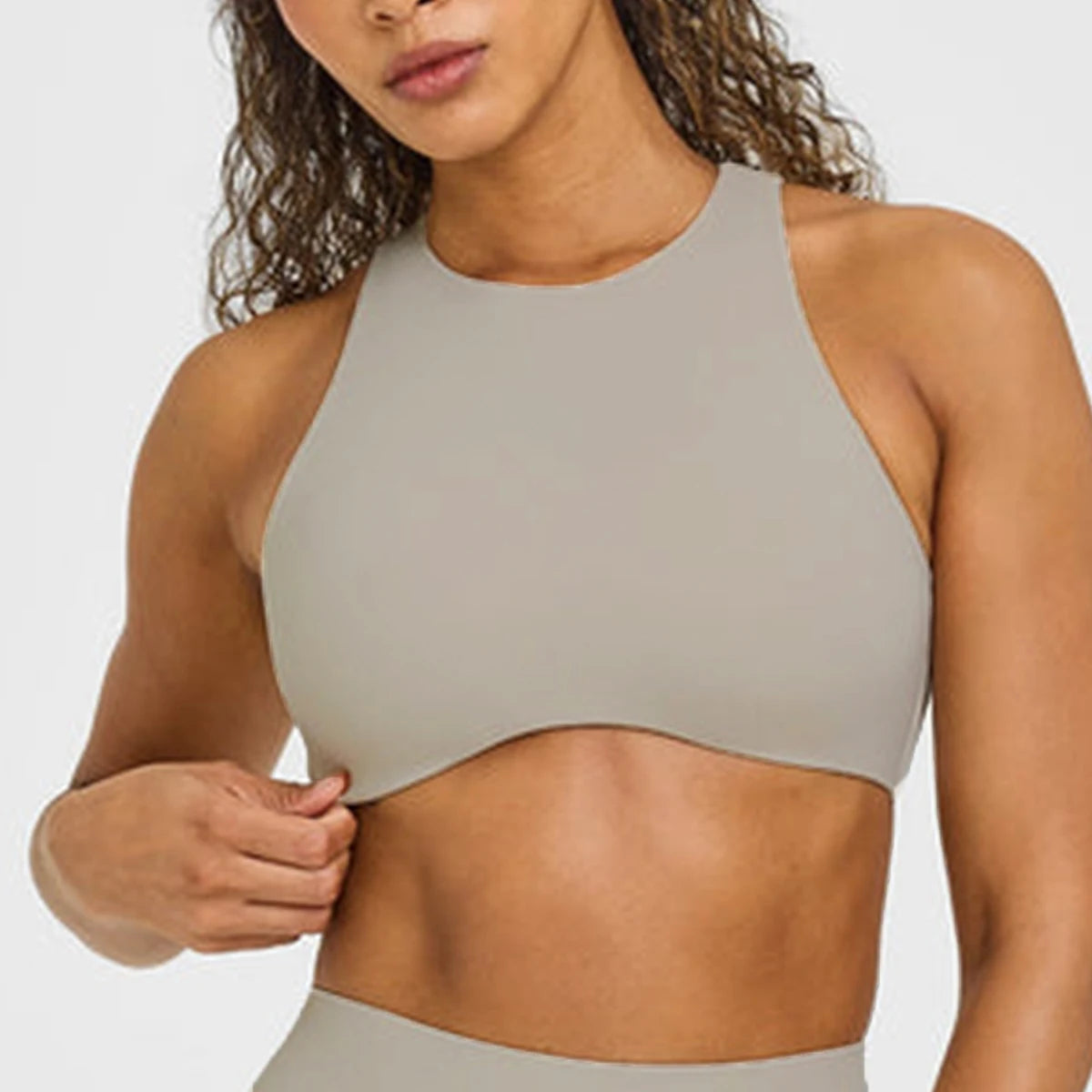 Bravellea High Neck Sports Bra & Leggings Set - Gym Top with Built-In Cups