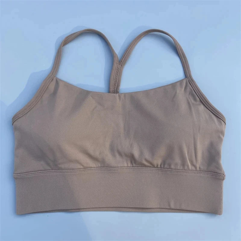 Bravellea Solid Color Y-Line Sports Bra - High Strength Gym Yoga Top with Chest Pad