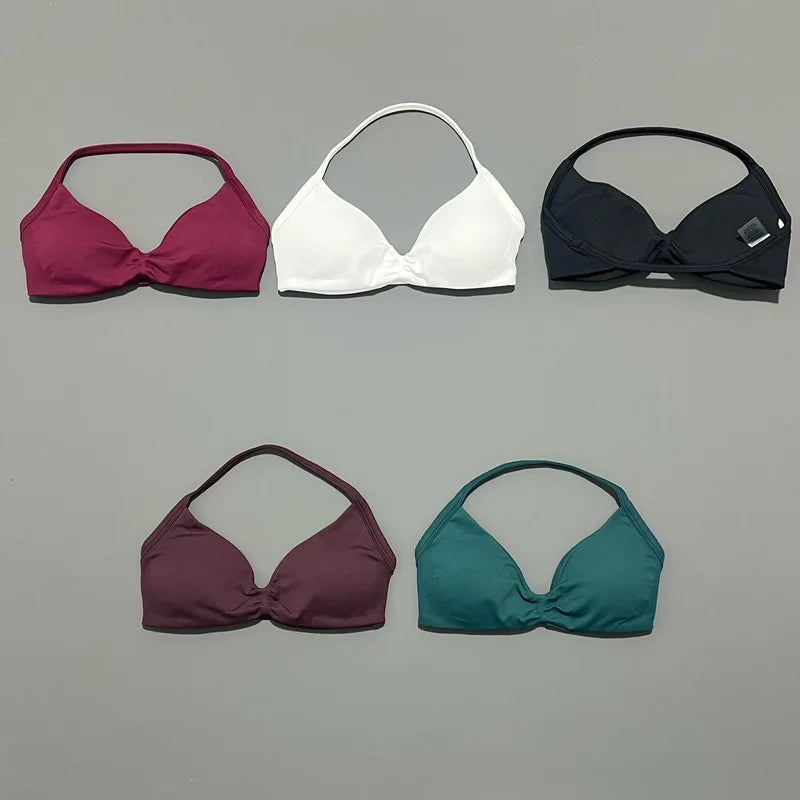 Bravellea Solid Color Impact Strappy Sports Bra - Seamless Yoga Halter Top